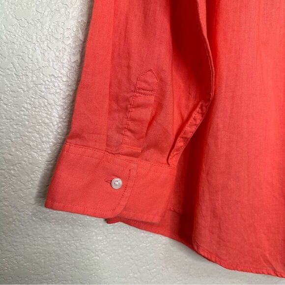 Lands’ End Linen Blend Orange Button Down Women’s Shirt - Picture 5 of 12